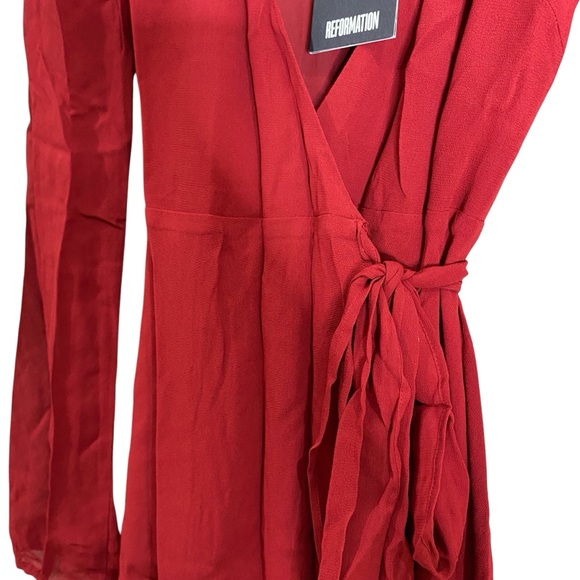 Reformation Daylon wrap little red dress long sleeve - Picture 2 of 5